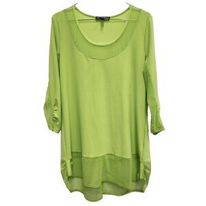 Picadilly Womens Wearable Art Tunic Top Medium Neon Green Mesh Insert 3/4 Sleeve